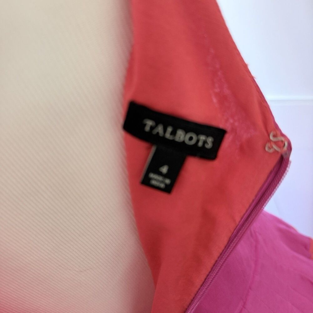 Talbots Fit & Flare Midi Dress 4 Pink Orange Striped Preppy Wedding Vogue Oprah - Picture 3 of 15